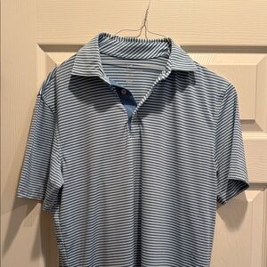 New Southern Tide Men’s Teal Blue Striped brrr’ polo shirt